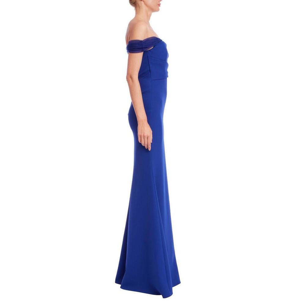 Badgley Mischka Off the Shoulder Column Gown sz 6 Blueberry Prom MOB $990 Gala - Picture 2 of 3